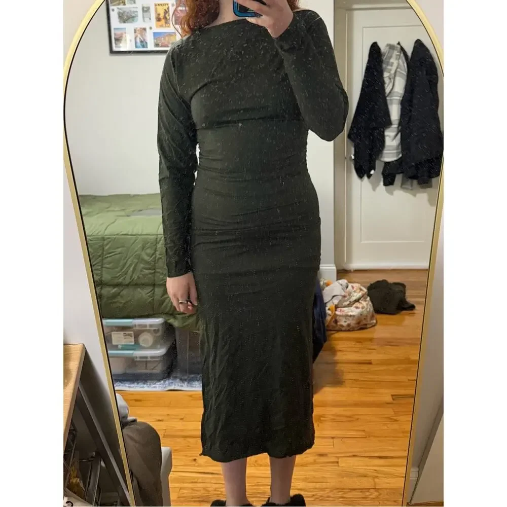 Modern Citizen Dark Green Long Sleeve High Neck Slit Maxi Dress Size Medium